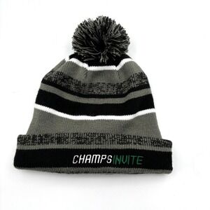 New Era Champs Invite Beanie Striped Knit Cuffed Pom Winter Hat Black Gray